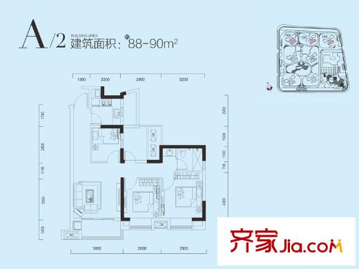 廣電蘭亭盛薈10-16號(hào)樓A2戶型（售完） 3室2廳1衛(wèi)1廚