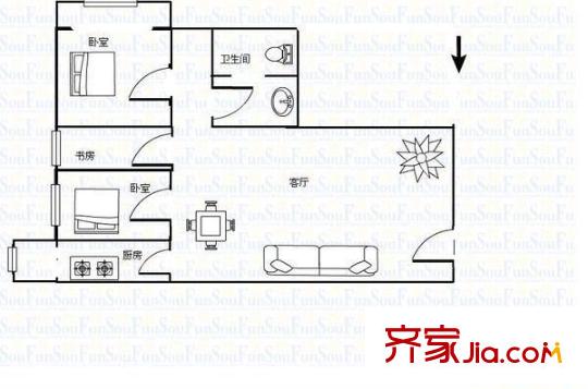 五一路工商銀行宿舍 3室 戶型圖