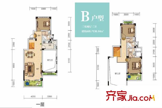 聯(lián)投梧桐郡B戶型 3室2廳3衛(wèi)1廚