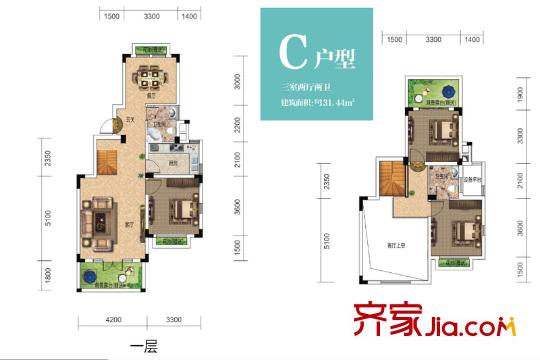 聯(lián)投梧桐郡C戶型 3室2廳2衛(wèi)1廚