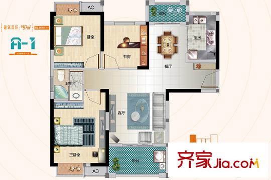 哈樓1號(hào)樓A-1戶型 3室2廳1衛(wèi)1廚