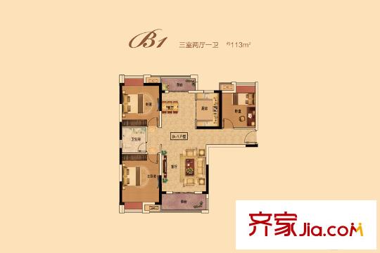 中建御景星城1、3號樓B1戶型 3室2廳1衛(wèi)1廚