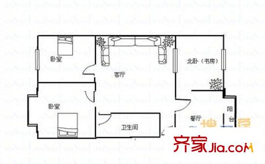 三十中宿舍 3室 戶型圖