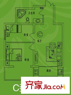 美景物資小區(qū)戶型圖C戶型 2室1廳1衛(wèi)1廚