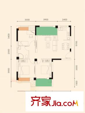 學(xué)府麗城2、3、4、5號樓A戶型 3室2廳1衛(wèi)1廚