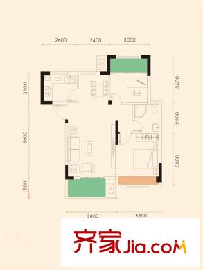 學(xué)府麗城2號樓g戶型 2室2廳1衛(wèi)1廚