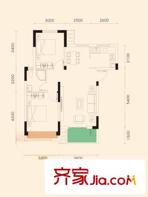 學(xué)府麗城3號樓c戶型 2室2廳1衛(wèi)1廚