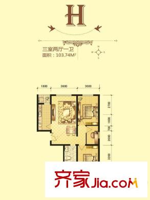 佳和苑戶型圖H戶型 3室2廳1衛(wèi)1廚