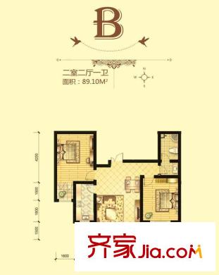 佳和苑戶型圖B戶型 2室2廳1衛(wèi)1廚