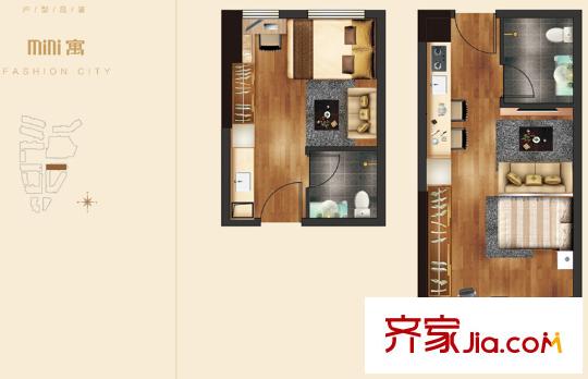 南湖時(shí)尚城K2號(hào)樓公寓戶型 1室1廳1衛(wèi)1廚