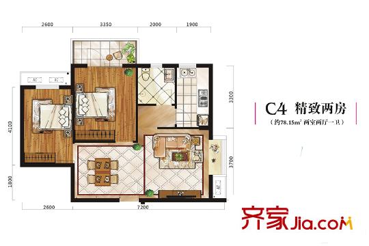 昌銳雙怡麗景C4戶型 2室2廳1衛(wèi)1廚