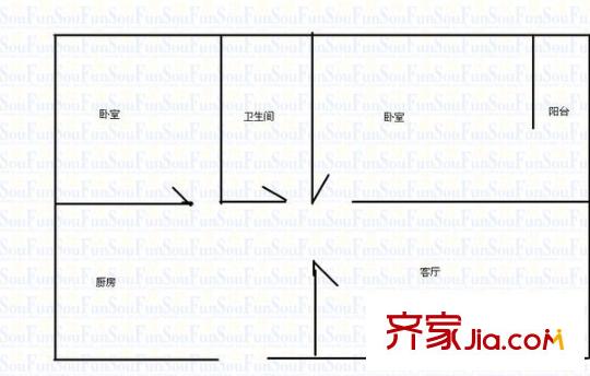 鐘樓街法院宿舍 2室 戶型圖