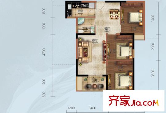 金島御平方米世家?躍境建筑面積90平方米 三房兩廳一衛(wèi) 
