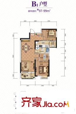 聯(lián)想江城雅居1、2、4號(hào)樓B1戶型 3室2廳1衛(wèi)1廚