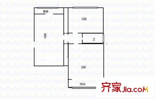 省建五公司西礦街宿舍 2室 戶型圖