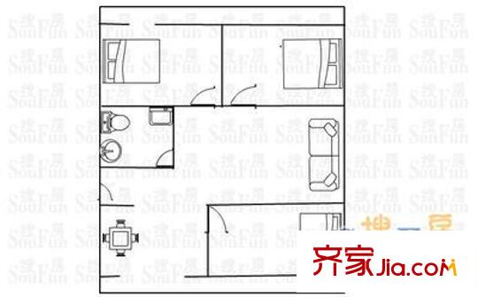 十三冶老區(qū)宿舍 3室 戶型圖