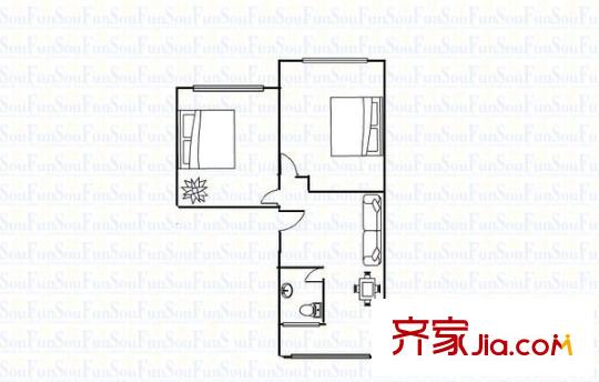 十三冶老區(qū)宿舍 2室 戶型圖