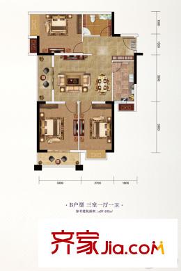 長(zhǎng)投?瓏庭3號(hào)樓B戶型 3室1廳1衛(wèi)1廚
