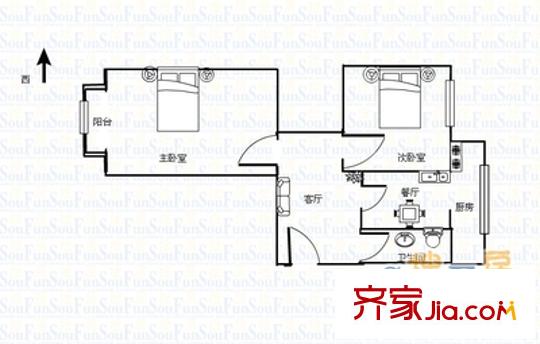 山西廣播電視大學(xué)宿舍 2室 戶型圖