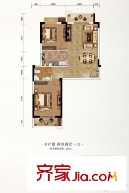 長投?瓏庭3號(hào)樓F戶型 2室2廳1衛(wèi)1廚