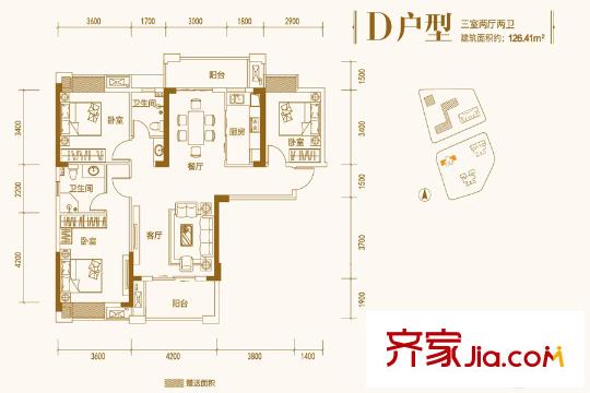 瑞云居1號(hào)樓D戶(hù)型  3室2廳2衛(wèi)1廚