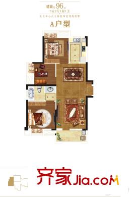 綠地悅瀾灣1號樓A戶型 3室2廳1衛(wèi)1廚