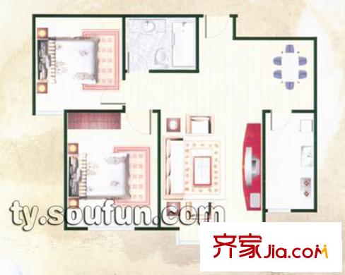 華城戶型圖兩室兩廳一廚一衛(wèi)69.26 2室2廳1衛(wèi)1廚