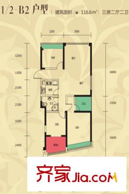 楚天都市雅園1、2號(hào)樓B2戶型 3室2廳2衛(wèi)1廚