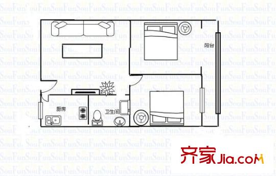 馨海銀座 2室 戶型圖