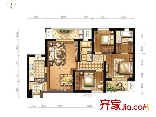 福星惠譽(yù)漢陽城1、2、3號(hào)樓A1戶型 3室2廳2衛(wèi)1廚