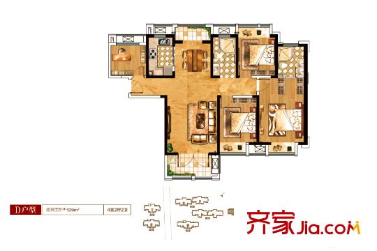 農(nóng)房上海公館4號樓D戶型 4室2廳2衛(wèi)1廚