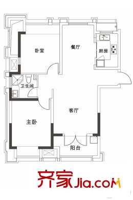 農(nóng)房上海公館9號(hào)樓104房戶(hù)型 2室2廳1衛(wèi)1廚