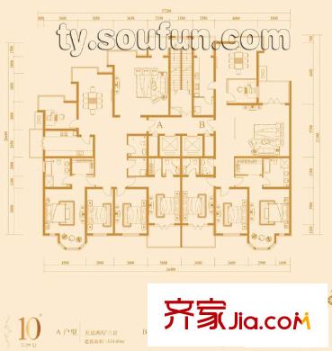 多地爾花園戶型圖10號(hào)樓AB 4室2廳3衛(wèi)