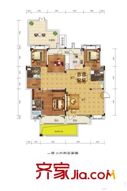 百步亭金橋匯18、19、20、21號樓J1戶型 4室2廳3衛(wèi)1廚