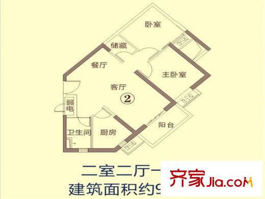 恒大御景灣4、6號(hào)樓2號(hào)房戶型 2室2廳1衛(wèi)1廚