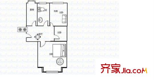 河西建設(shè)銀行宿舍 3室 戶型圖