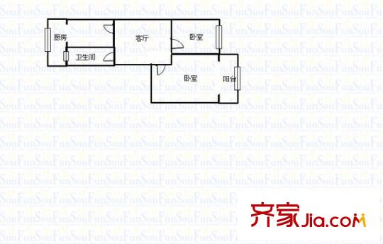 河西建設(shè)銀行宿舍 2室 戶型圖
