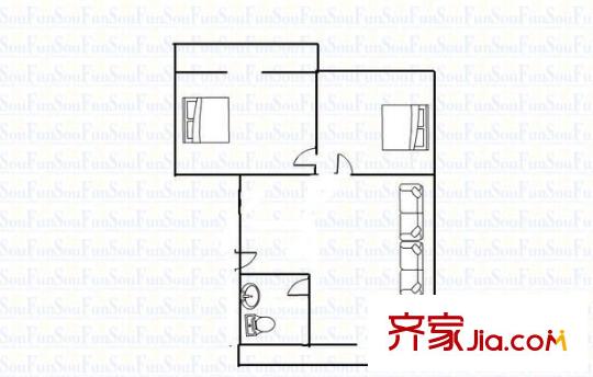 東頭道巷教委宿舍 2室 戶(hù)型圖