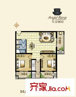 安金麗園戶型圖E4戶型 2室2廳1衛(wèi)1廚