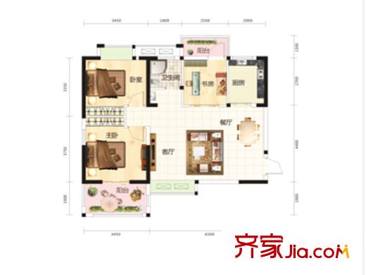 中國(guó)鐵建國(guó)際城10、11、12、13、18、20、21號(hào)樓D1戶型   3室2廳1衛(wèi)1廚