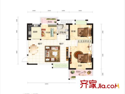 中國(guó)鐵建國(guó)際城10、17號(hào)樓D3戶型   3室2廳1衛(wèi)1廚