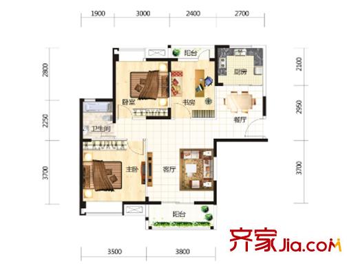 中國(guó)鐵建國(guó)際城5號(hào)樓A1戶型（已售完） 3室2廳1衛(wèi)1廚