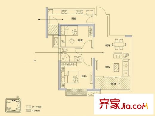 佳兆業(yè)金域天下S2戶型（售完） 2室2廳1衛(wèi)1廚