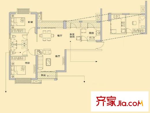 佳兆業(yè)金域天下L3戶型（售完） 2室2廳2衛(wèi)1廚