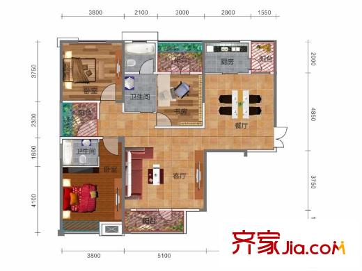 天宇盛世濱江悅濱江5號樓E戶型155平 3室2廳2衛(wèi)1廚