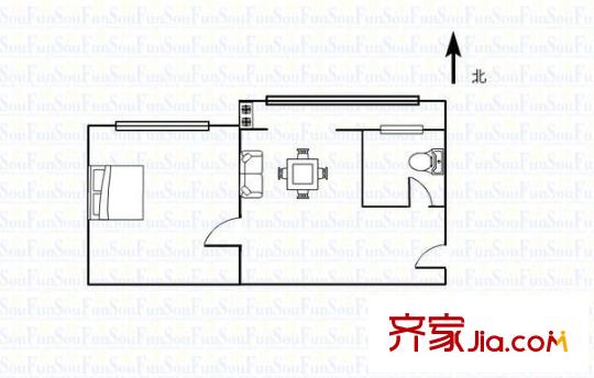 太原理工大學(xué)西區(qū)宿舍 1室 戶型圖
