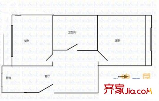 七一機(jī)械廠宿舍 2室 戶型圖