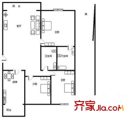 七一機(jī)械廠宿舍 3室 戶型圖