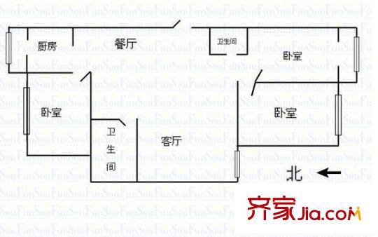 錦泰公交花園 3室 戶型圖