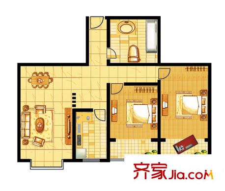江南陽光E1戶型 2室2廳1衛(wèi)1廚